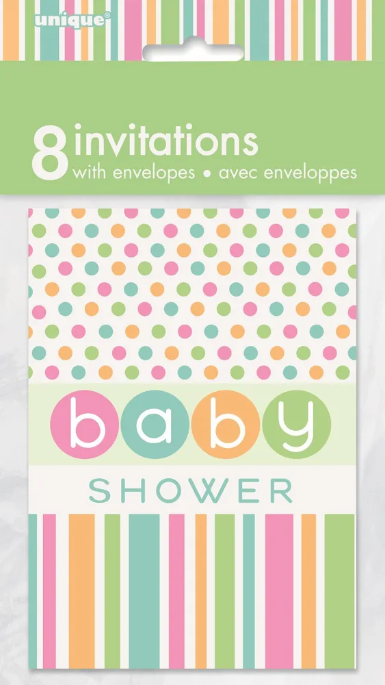 Pastel Dots Baby Shower Invitations - Pk 8**