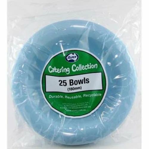 Reusable Light Blue Plastic Bowls (180 mm) - Pk 20