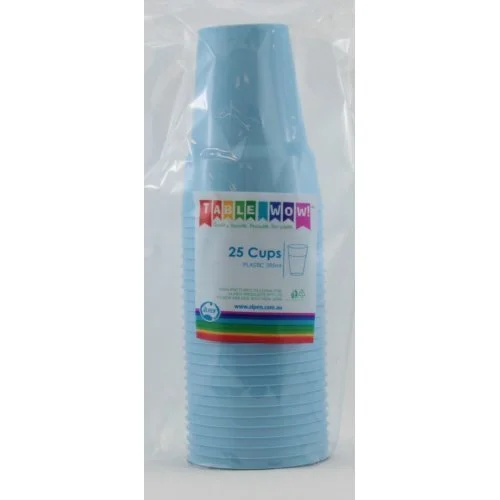 REUSABLE Light Blue Plastic Cups (285ml) - Pk 20