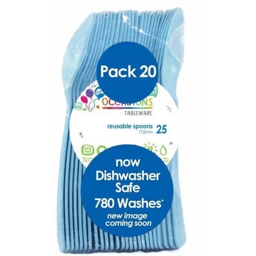 Reusable Light Blue Plastic Spoons - Pk 20