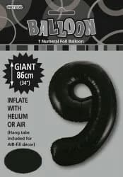 #9 Black 34" Foil Balloon