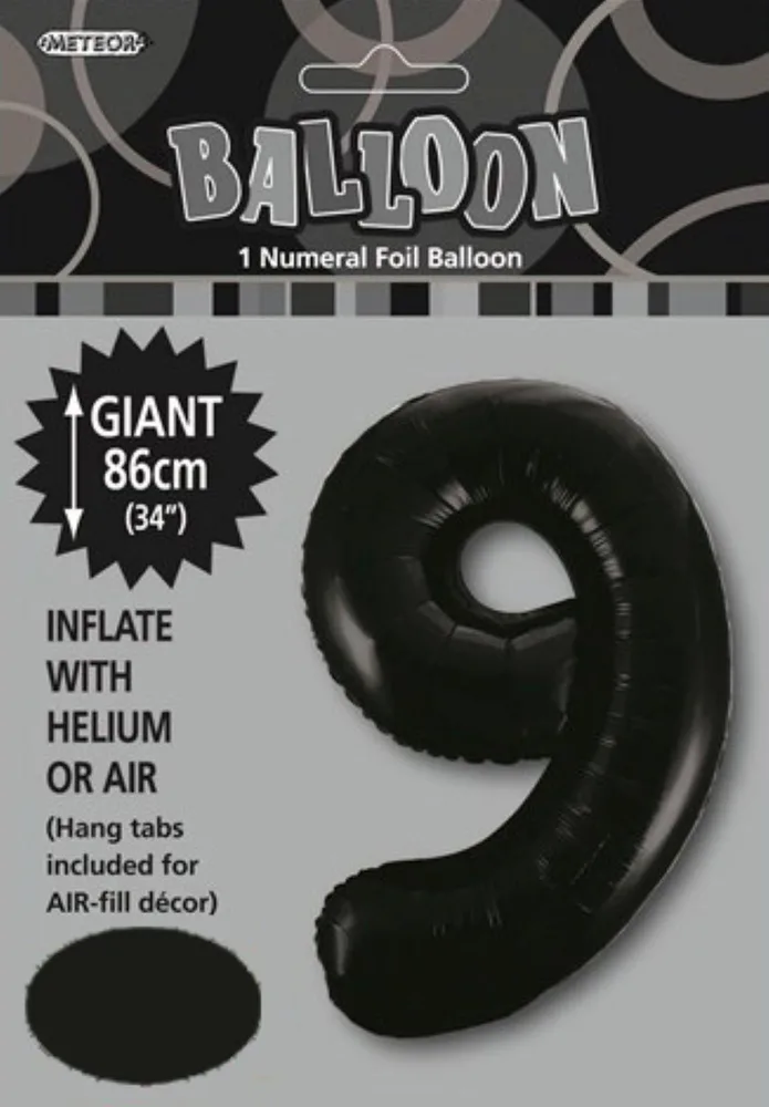 #9 Black 34" Foil Balloon