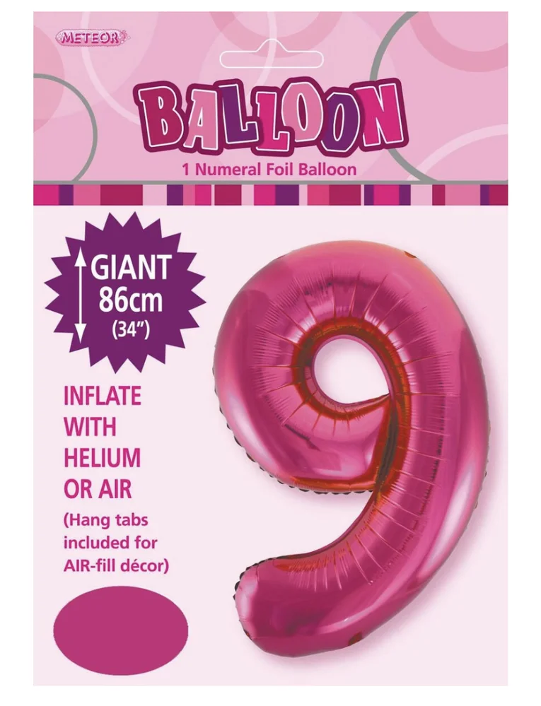 Number 9 Foil Balloon (86cm) – Hot Pink