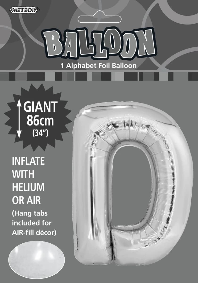 Letter D Silver 34" Foil Balloon