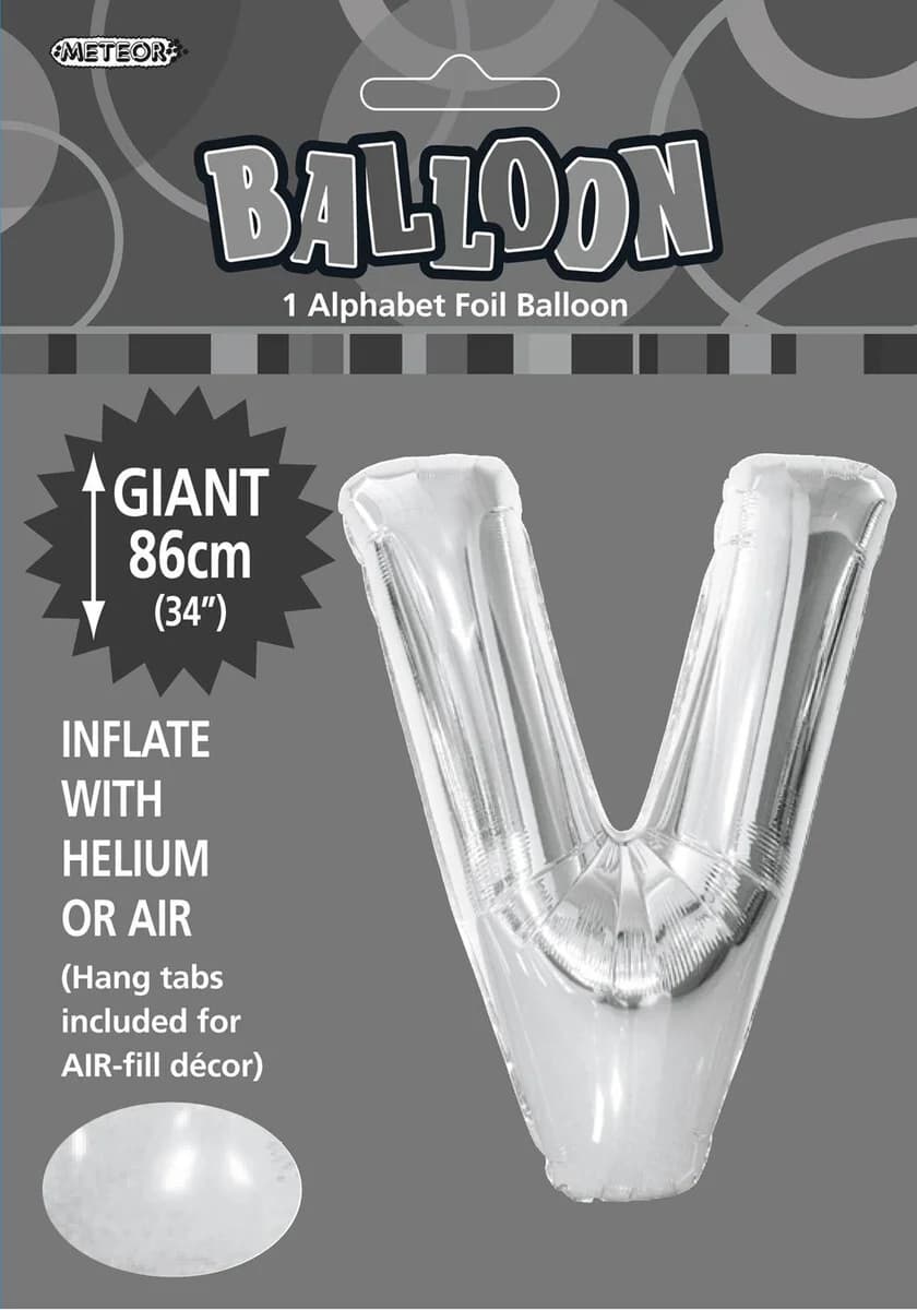 Letter V Silver 34" Foil Balloon