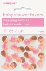 12 Small Plastic Babies With Pink Diapers