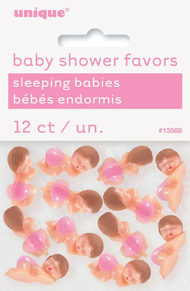 12 Small Plastic Babies With Pink Diapers