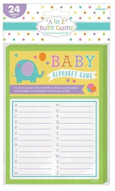 "A-Z" Baby Shower Game - Pk 24