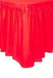 Red Plastic Table Skirt 73cm drop, 4.26m long with adhesive strip
