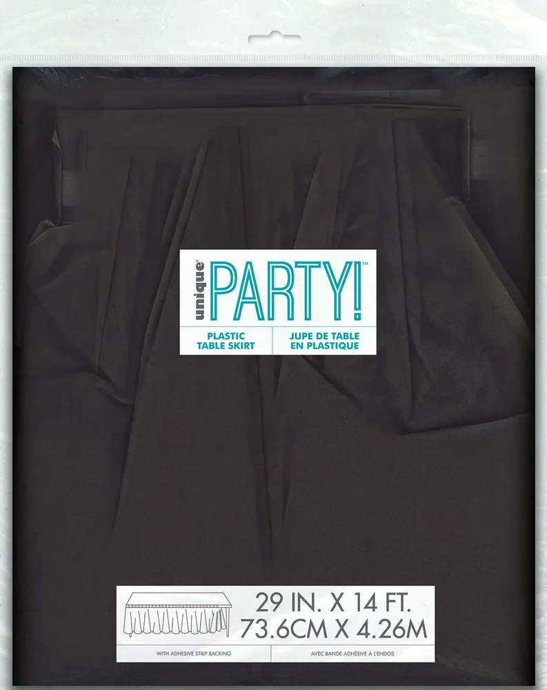 Black Plastic Table Skirt 73cm drop, 4.26m long with adhesive strip