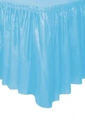 Light Blue Plastic Table Skirt 73cm drop, 4.26m long with adhesive stri