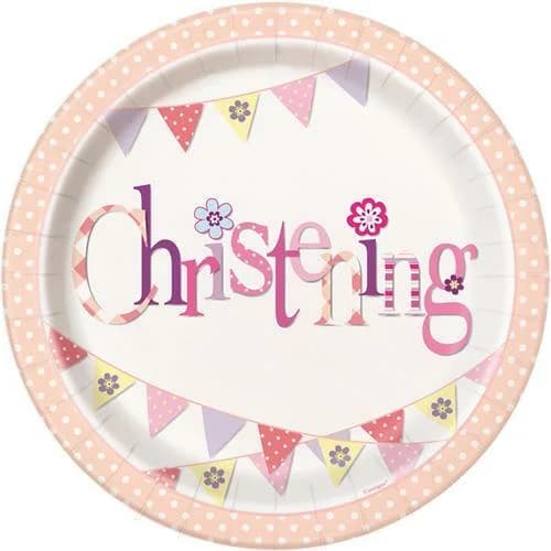 Pink Christening Paper Plates - pk 8