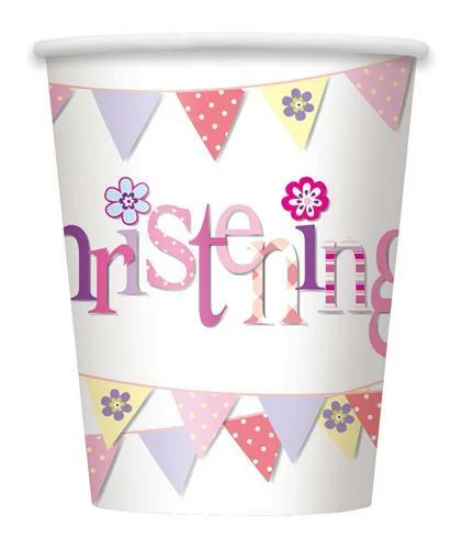 Pink Christening Paper Cups - pk 8