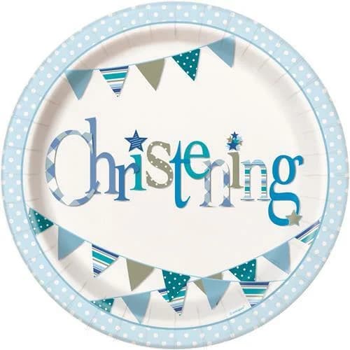 Blue Christening Paper Plates - pk 8