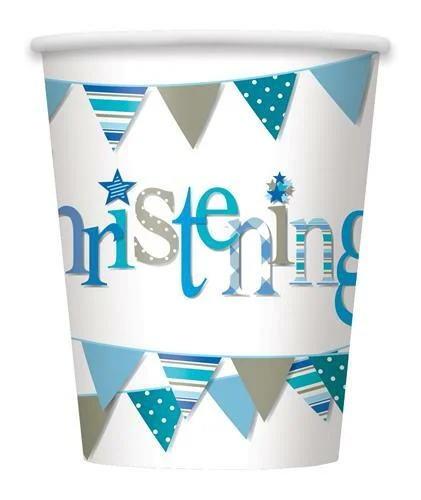 Blue Christening Paper Cups - pk 8