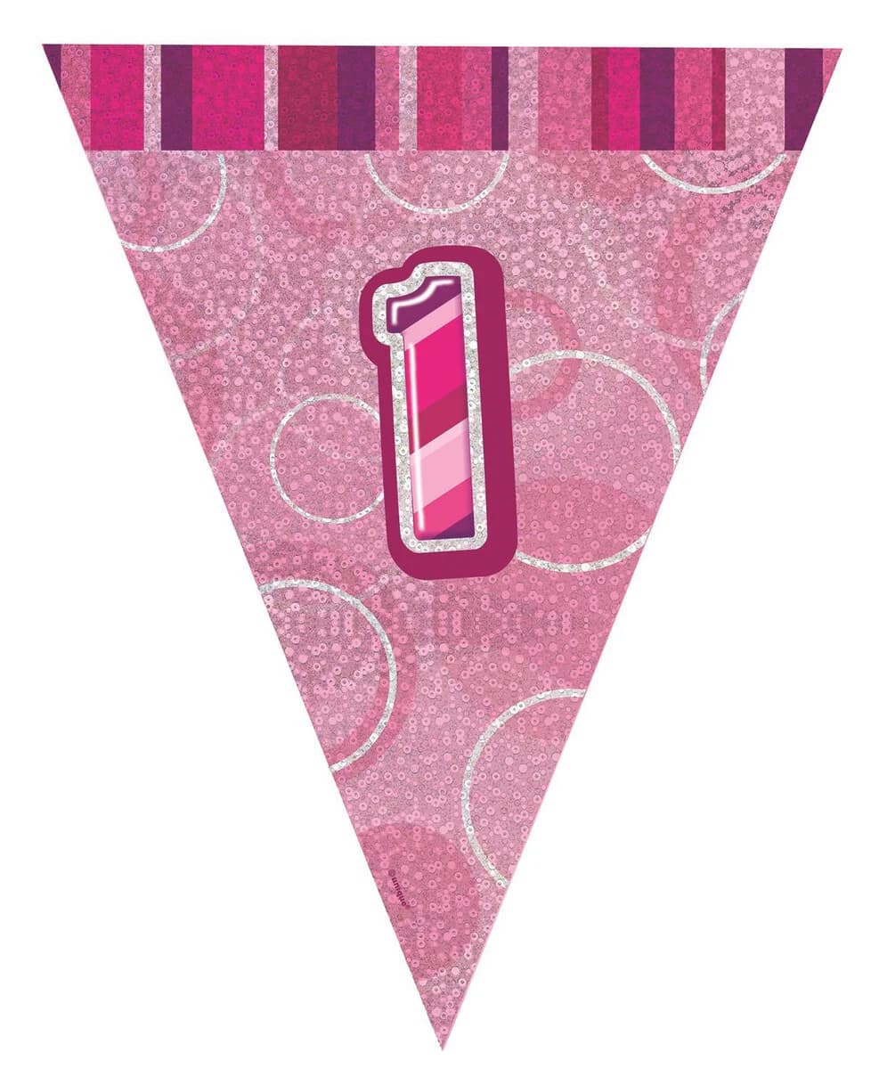 1st Birthday Flag Banner - 3.6M long - Pink