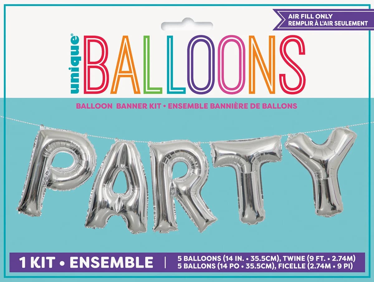 PARTY silver balloon banner kit.*