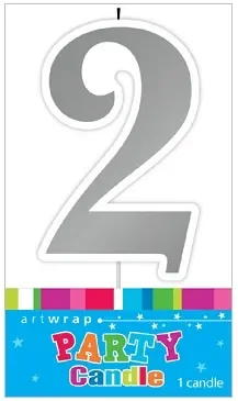 Number 2 Silver Birthday Candle