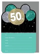 50th Birthday Party Invitations & Envelopes - Pk 16