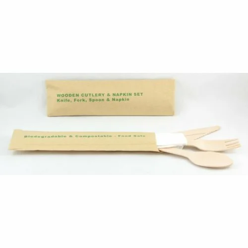 Wooden Cutlery & Napkin Sets – 25 Pack