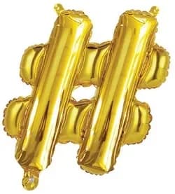 Hashtag # Foil Gold Balloon - 35cm Air Fill