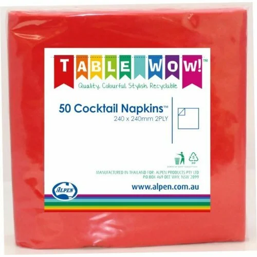 Red Cocktail Napkins (25cm) - Pk 50