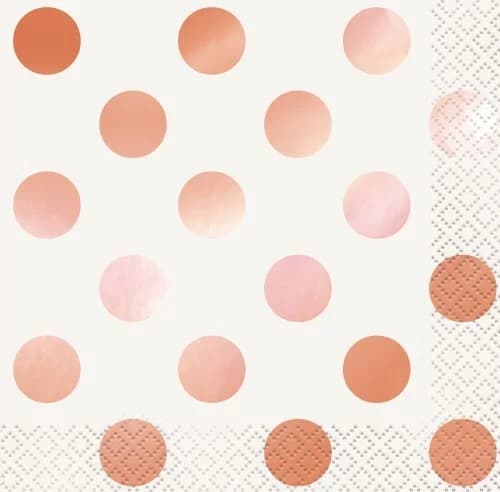 Rose Gold Foil Dot Beverage Napkins (2ply) - Pk 16