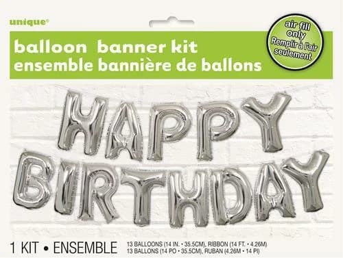 HAPPY BIRTHDAY Silver Foil Balloon Banner Kit -14"