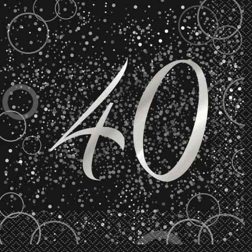 40 Black & Silver Glitz Lunch Napkins - Pk 16**
