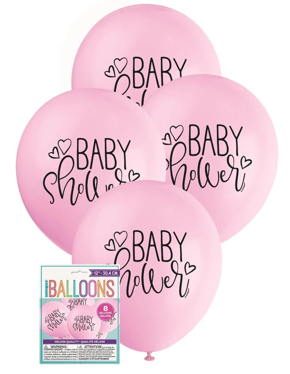 Pink/Black 'Oh Baby!' Latex Balloons - Pk 8