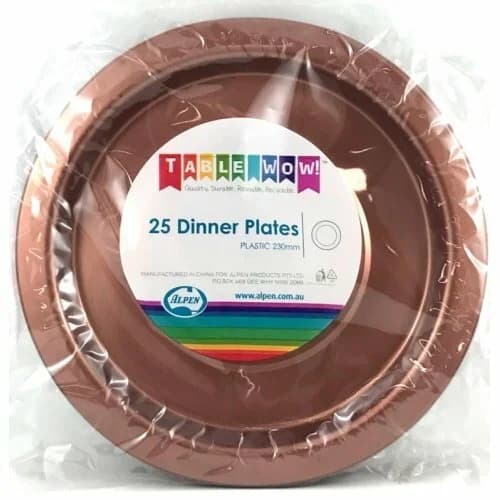 Reusable Rose Gold Plastic Dinner Plates (230 mm) - Pk 20