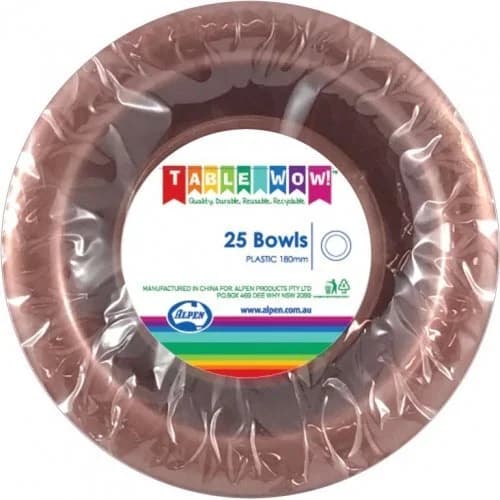 REUSABLE Rose Gold Plastic Bowls (180 mm) - Pk 20
