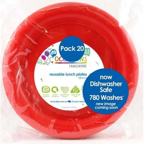 Red Reusable Plastic Lunch Plates 18cm 20 Pack
