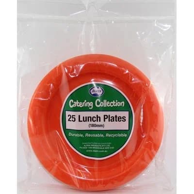 Orange Reusable Plastic Lunch Plates 18cm 20 Pack