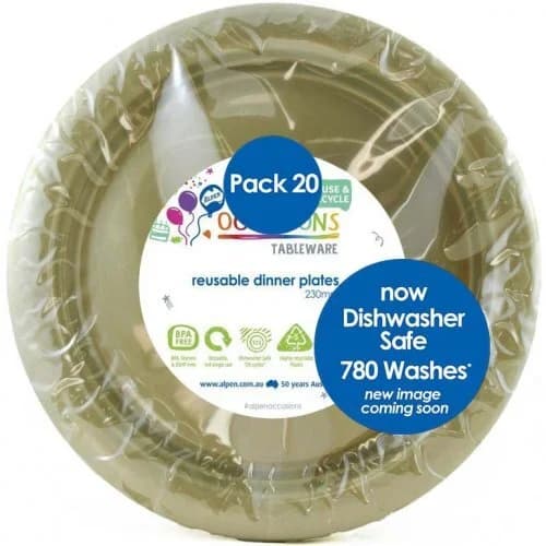 Gold Reusable Plastic Dinner Plates 23cm 20 Pack