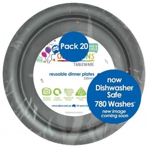 Silver Reusable Plastic Dinner Plates 23cm 20 Pack