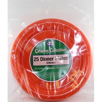 Orange Reusable Plastic Dinner Plates 23cm 20 Pack