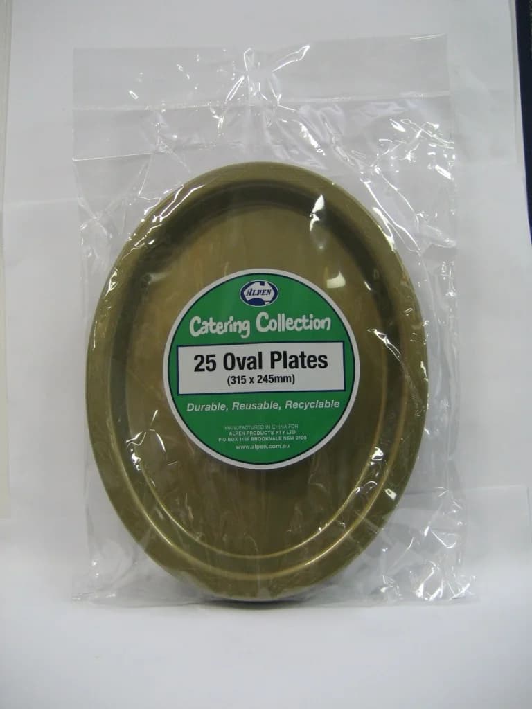 Gold Reusable Plastic Oval Plates 315 x 245mm 20 Pack