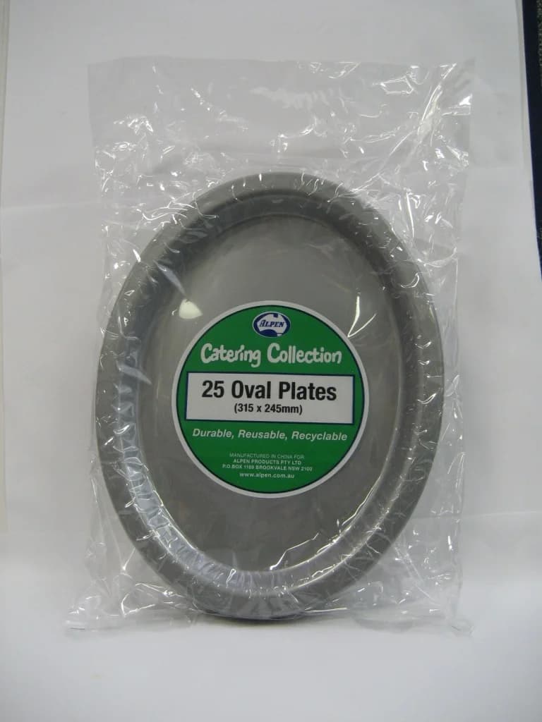 Silver Reusable Plastic Oval Plates 315 x 245mm 20 Pack