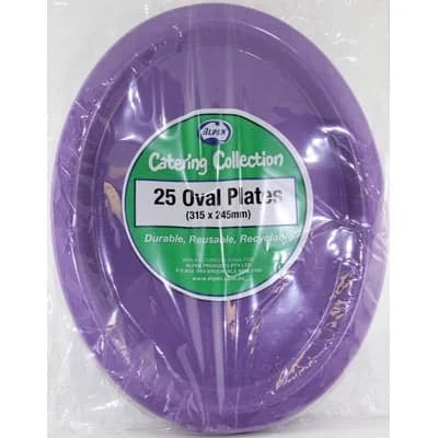 Purple Reusable Plastic Oval Plates 315 x 245mm 20 Pack