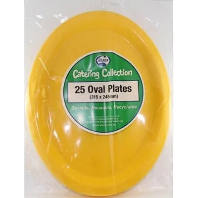 Yellow Reusable Plastic Oval Plates 315 x 245mm 20 Pack