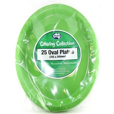 Lime Reusable Plastic Oval Plates 315 x 245mm 20 Pack