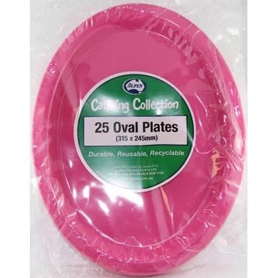 Magenta Reusable Plastic Oval Plates 315 x 245mm 20 Pack