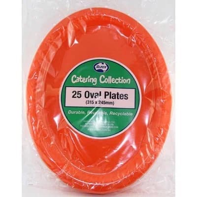 Orange Reusable Plastic Oval Plates 315 x 245mm 20 Pack