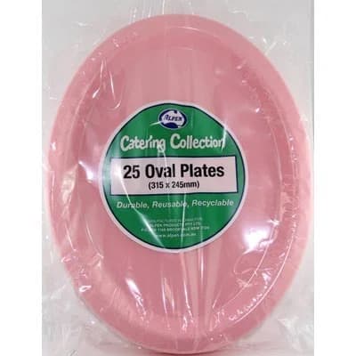 Light Pink Reusable Plastic Oval Plates 315 x 245mm 20 Pack