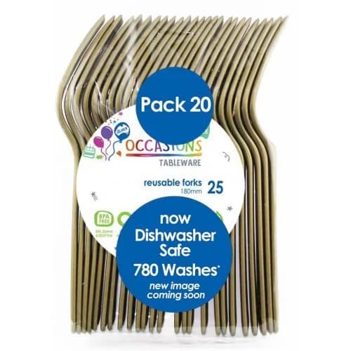 REUSABLE Gold Plastic Forks - Pk 20