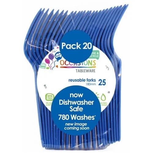 REUSABLE Royal Blue Plastic Forks - Pk 20
