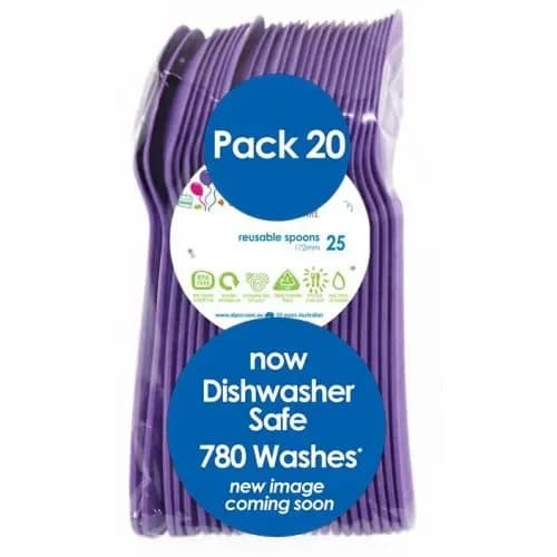 Reusable Purple Plastic Spoons - Pk 20
