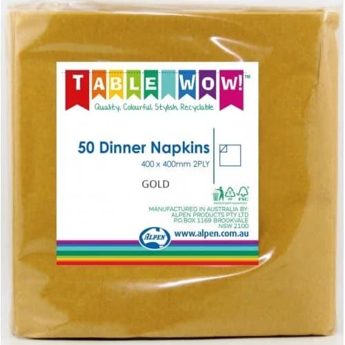 Gold Dinner Napkins (40cm) - Pk 50