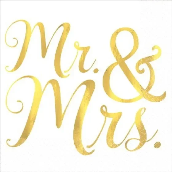 Mr & Mrs Wedding Beverage Napkins 16 Pack